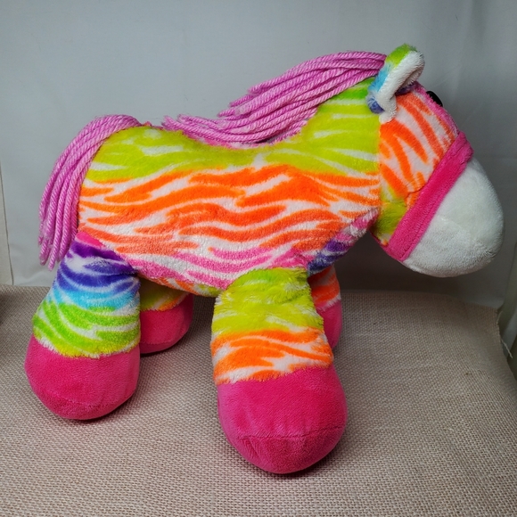 Dan Dee Collectors Choice NEON Rainbow Striped Pony Horse Plush Yarn Tail & Mane - Picture 4 of 6